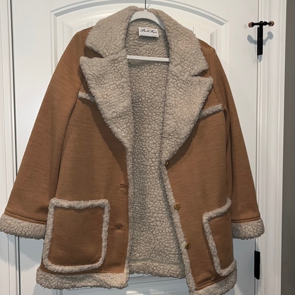 Knit Sherpa tan jacket coat vintage 1970s size M/L western boho hippie - Picture 2 of 10